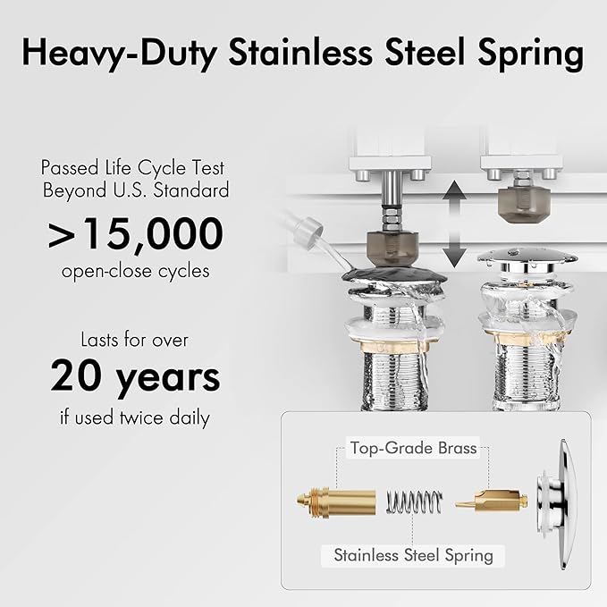 KES Bathroom Sink Drain Without Overflow Vessel Sink Lavatory Vanity Pop Up Drain Stopper Polished Chrome for 1.6"-1.9" Sink Hole, All Metal Rustproof Brass and 304 Stainless Steel, S2008D-CH