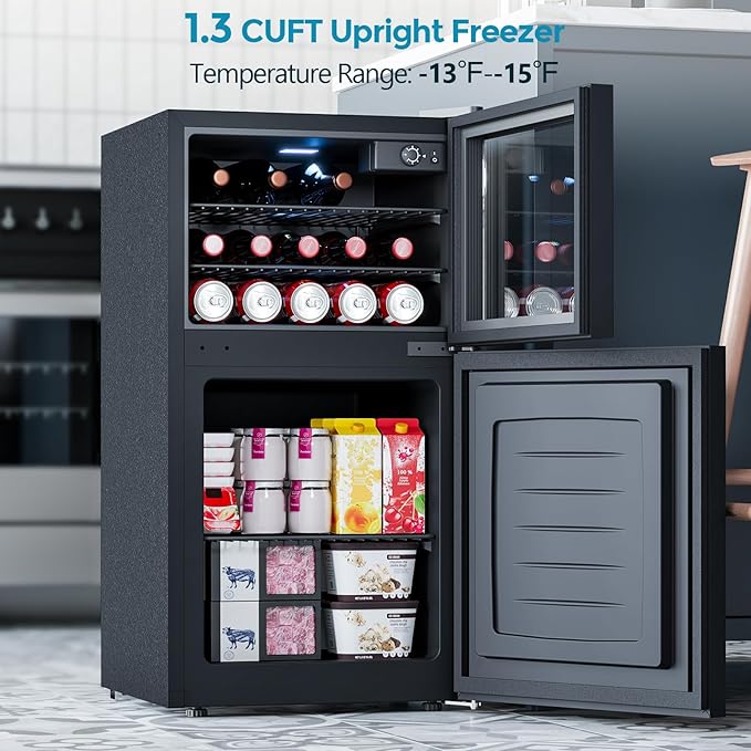 Beverage Refrigerator with Freezer, 2.6 Cu.Ft Compact Refrigerator, Reversible Door, Adjustable Thermostat, Mini Fridge for Bedroom, Office