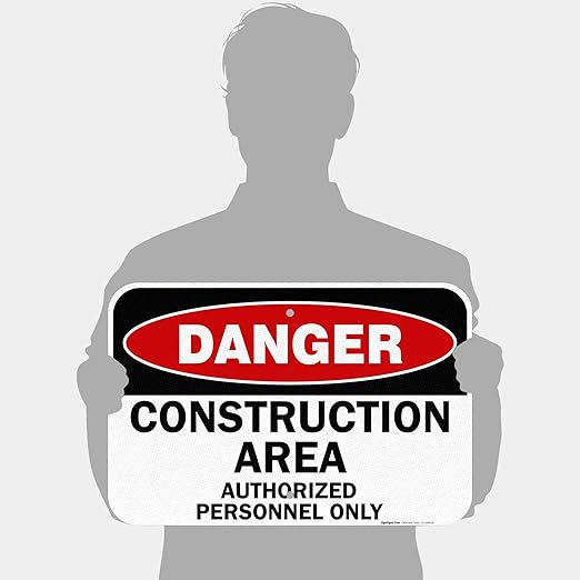 Danger Construction Area Sign, Authorized Personnel Only Sign, 12x18 Inches, 3M EGP Reflective .063 Aluminum, Fade Resistant, Easy Mounting, Indoor/Outdoor Use, Made in USA