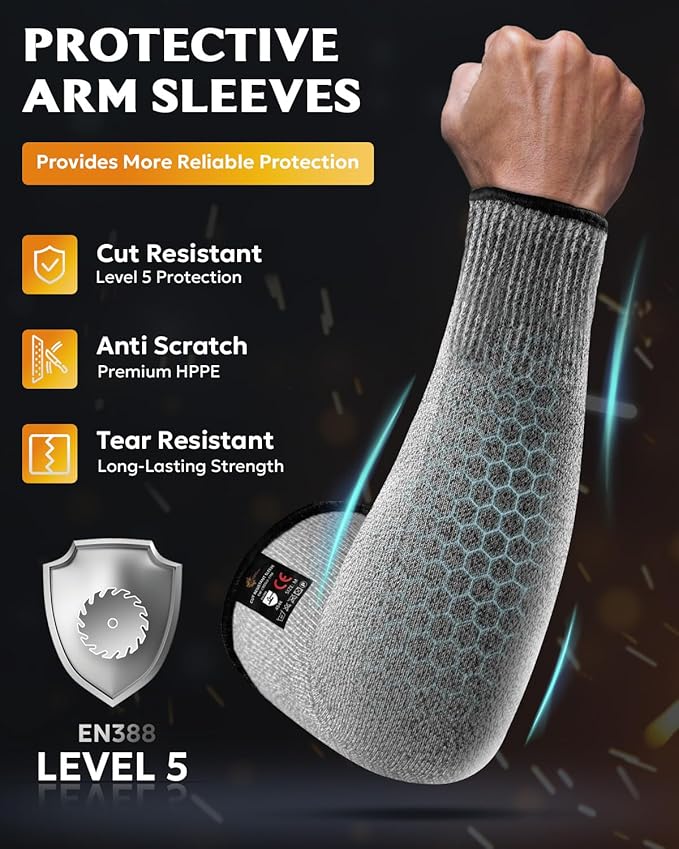 Evridwear Protective Arm Sleeves Cut Resistant Farmers Sleeves for Men Work, Gardening, Farming, Arm Protectors for Thin Skin and Bruising (Medium, No Thumb Hole)