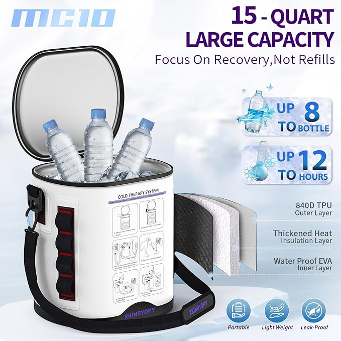 Cold Therapy Machine with Programmable Timer, Portable Ice Machine for Knee After Surgery, Full Circumference Knee Pad Recovery System, Extended Coverage Back/Hip/Limb Compression Pad