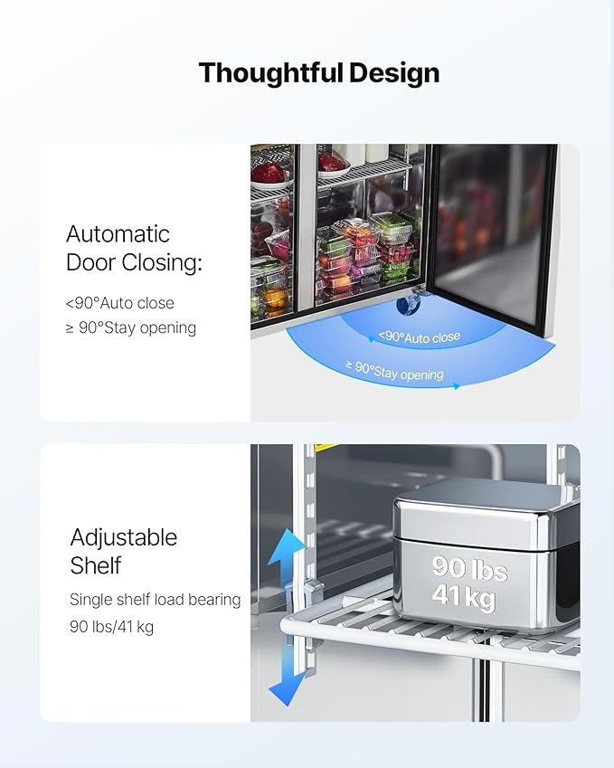 VEVOR 48"W Commercial Refrigerator, 12.5 Cu. Ft Sandwich Prep Refrigerated Table, Mega Top Food Prep Fridge with 18 Pans and Cutting Board, Stainless Steel Salad Prep Cooler for Restaurant, Food Truck
