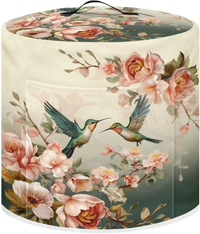 Xoenoiee Hummingbird Vintage Floral Print Kitchen Appliance Dust Cover with Pockets, Electric Pressure Cooker Cover Compatible with Crock Pot, Rice Cooker Cover, for 8 Qt Pot