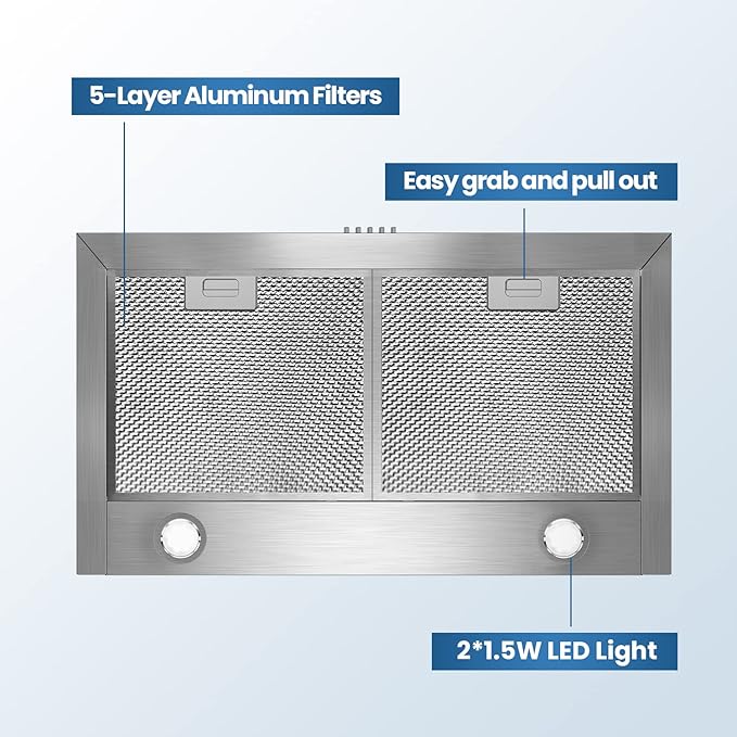 COMFEE' CVP30W6AST Ducted Pyramid Range 450 CFM Stainless Steel Wall Mount Vent Hood with 3 Speed Exhaust Fan, 5-Layer Aluminum Permanent Filters, Two LED Lights, Convertible to Ductless, 30 inches