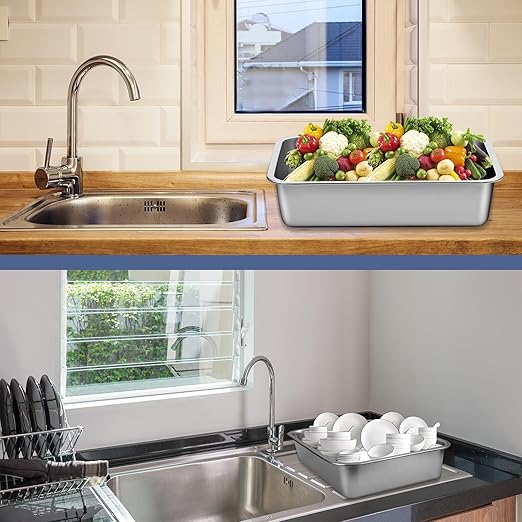 4 Pack Stainless Steel Commercial Bus Tubs Food Grade Meat Processing Tubs Lug Wash Basin Tote Box for Dishwashing, Kitchen, Restaurant, Utility (13 L)