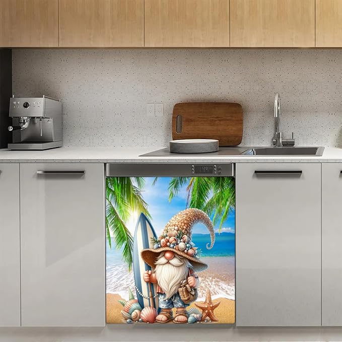 Summer gnome Starfish Beach Dishwasher Magnet Cover for The Front Dishwasher Door Cover Panel Decals Magnetic Refrigerator Cover for Kitchen Farmhouse Home Decor 23 X 26 in