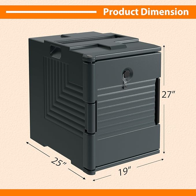 COSTWAY Insulated Food Pan Carrier, 95 Qt Hot Box Catering for 6 Full-Size Pan, Stackable Design, Fastener, Portable Front-Loading Food Warmer for Family Gathering, Buffets, Restaurant, Grey (4)