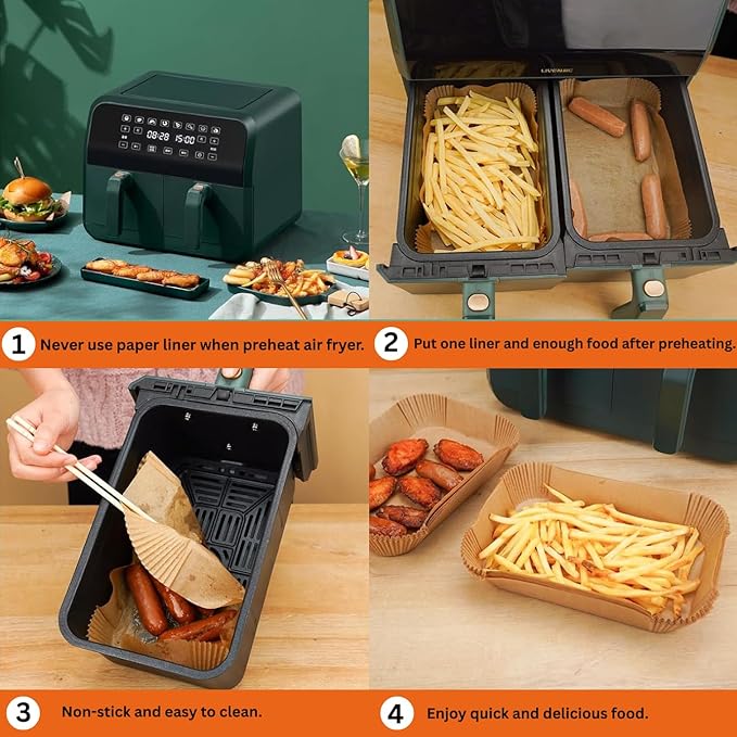8.6x5.5 inches Rectangular For Ninja Dual Air Fryer Liners Disposable Parchment Paper Liner Airfryer 8-12 QT Basket inserts Filter Sheets EXTRA THICK 40 GSM - Pack of 125