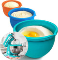 Upgraded 4.5-5QT Silicone Bowl Liners for KitchenAid Mixer, Thick Design with Pour Spout, Measurement Marks & Hanging Holes for Easy Storage, 3-Pack with Lids, No-Spill & Space-Saving