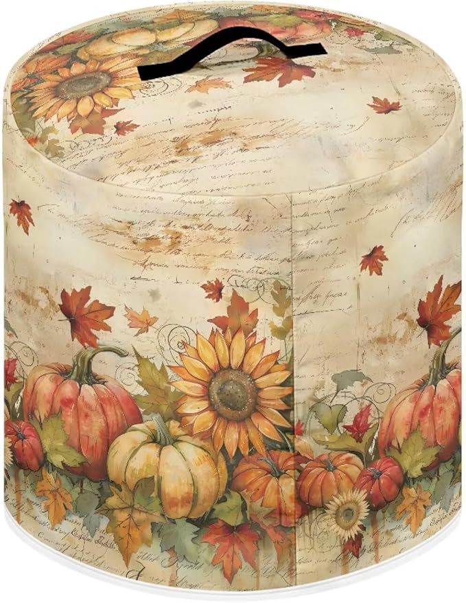 Thanksgiving Day Decor Waterproof Dust Protecitve Pressure Cooker Cover for 3 Quart, Kitchen Appliance Air Fryer Rice Cooker Cover Fall Maple Leaf Pumpkin Print