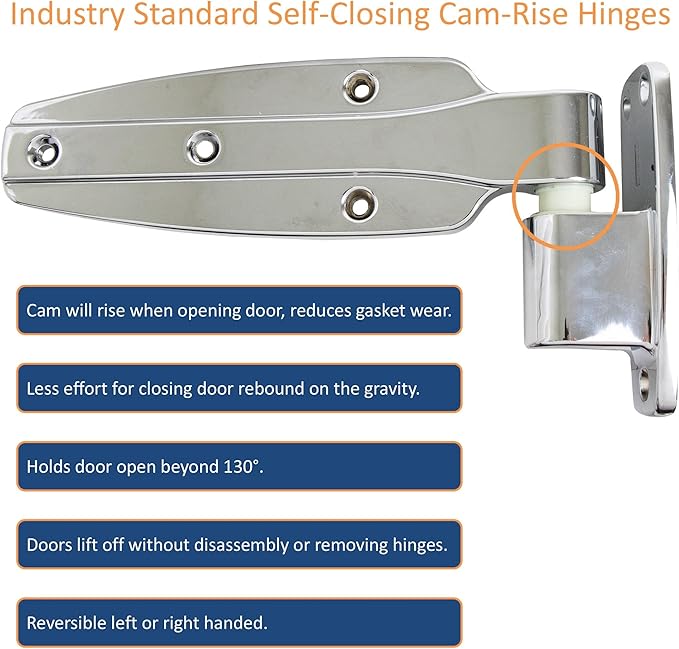 Kason 1245 Reversible Cam-Rise Hinge Chrome Finish for Freezer/Cooler/Refrigerator, 1245-202-54 (2" Offset)