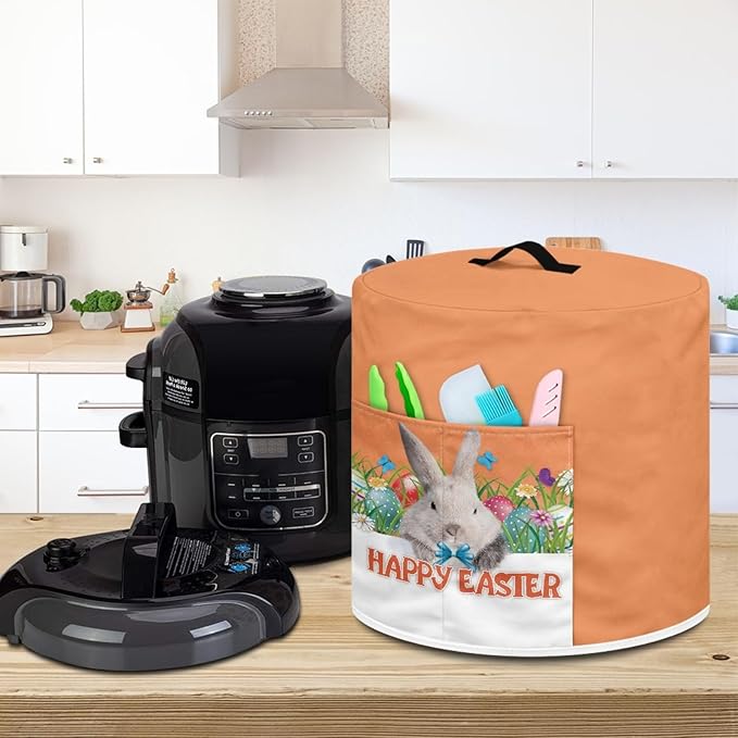 Easter Bunny Print Pressure Cooker Cover 3 qt,Kitchen Appliance Dust Cover for Round Pressure Cooker Rice Cooker,Easter Theme Air Fryer Cover,Toaster Cover