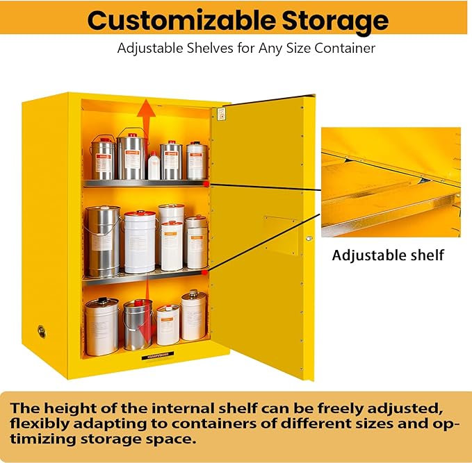 24" W × 28" D × 38" H in Hazardous Material Flammable Storage Cabinets, Adjustable Shelf Steel and Ground Cable Storage Cabinet, for Explosion Proof Chemical Cabinet