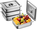 4 Pack Hotel Pans with Lids, 1/2 Size 4" Deep Steam Table Pans, Stainless Steel Food Pans 22 Gauge Anti Jam 12.8" L x 10.4" W Commercial Food Storage Containers