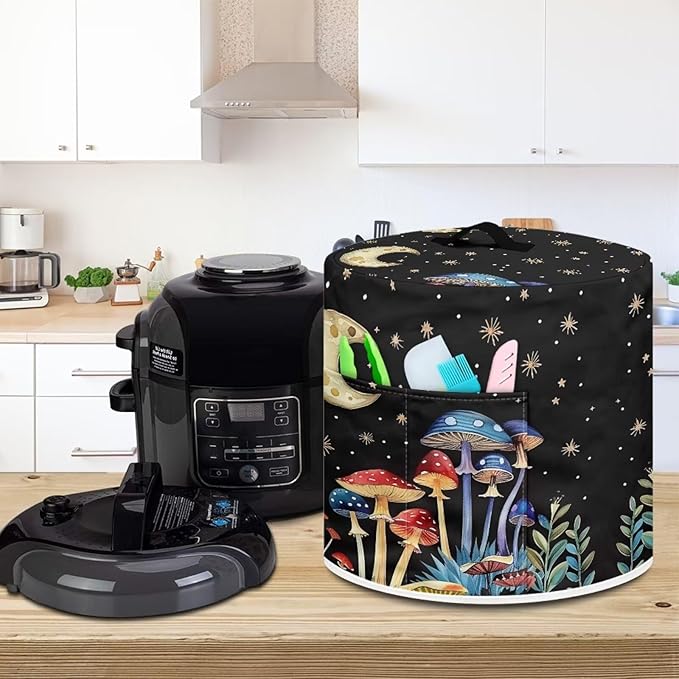 Mushroom Moon Pressure Cooker Cover with Storage Pocket Compatible with 8 10 Quart Instant Pot, Durable Rice Cooker Air Fryer Accessories, Waterproof Kitchen Appliances Dust Cover