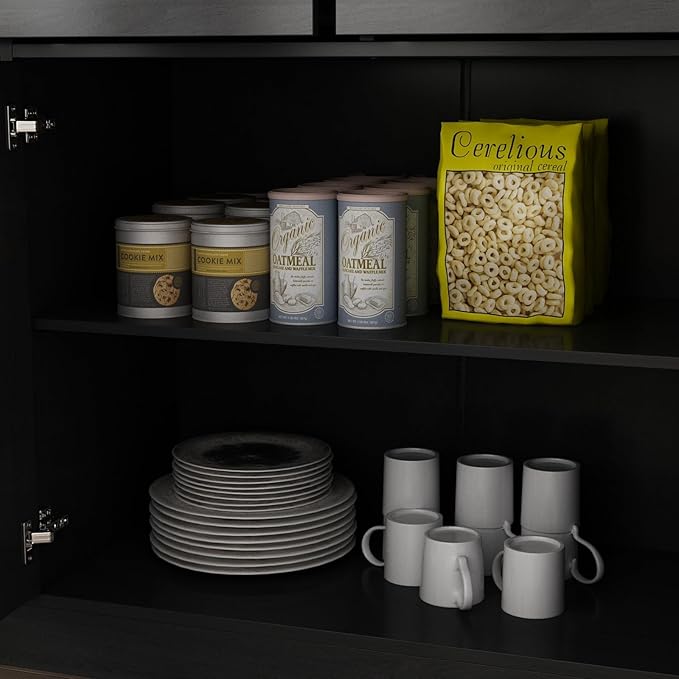 MOUMON Pantry Storage Cabinet with 4 Drawers & 4 Doors, Large Kitchen Pantry Cabinet with Shelves, Hutch Storage for Kitchen Living Room Hallway, Black, 15.7”D x 63”W x 78.7”H