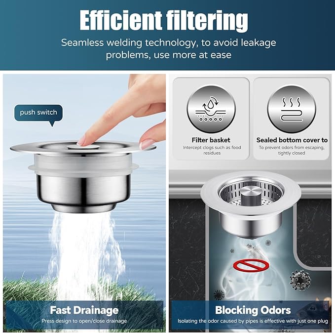 Kitchen Sink Drain Strainer, 4 in 1 All Stainless Steel Sink Strainer, Pop Up Anti-Clogging Sink Stopper, Sink Strainer with Copper Bounce for US Standard Sink Accessories, 1 Pack
