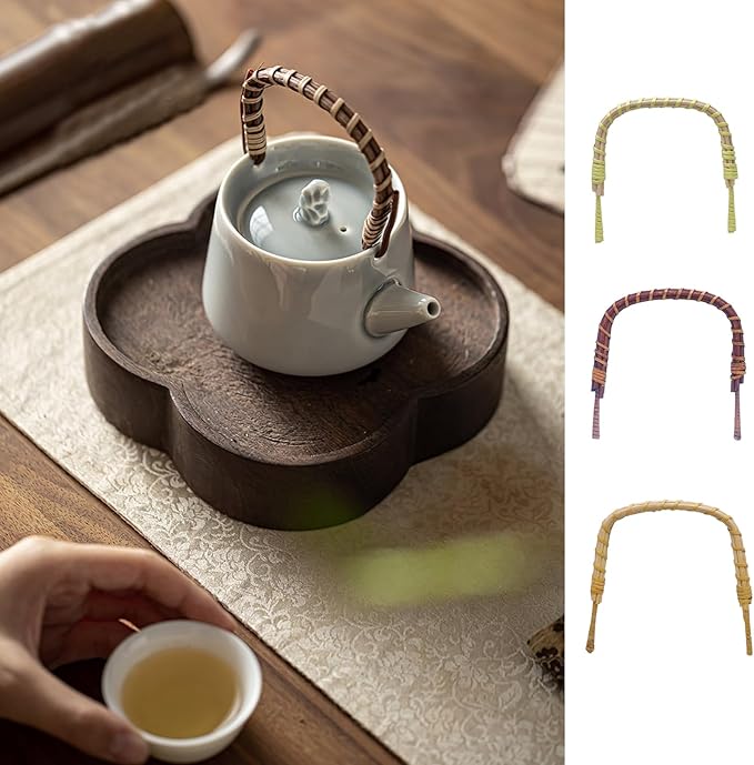 9 Pcs 3 Colors Rattan Metal Teapot Handle Bendable Teapot Handle Replacement for Ceramic Teapots, Japanese Wired Teapots
