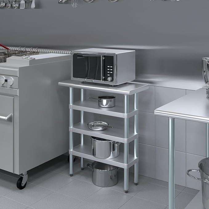 14 in. x 30 in. Stainless Steel Work Table with Three Bottom Shelves | NSF Kitchen Prep Table | Utitly Metal Table