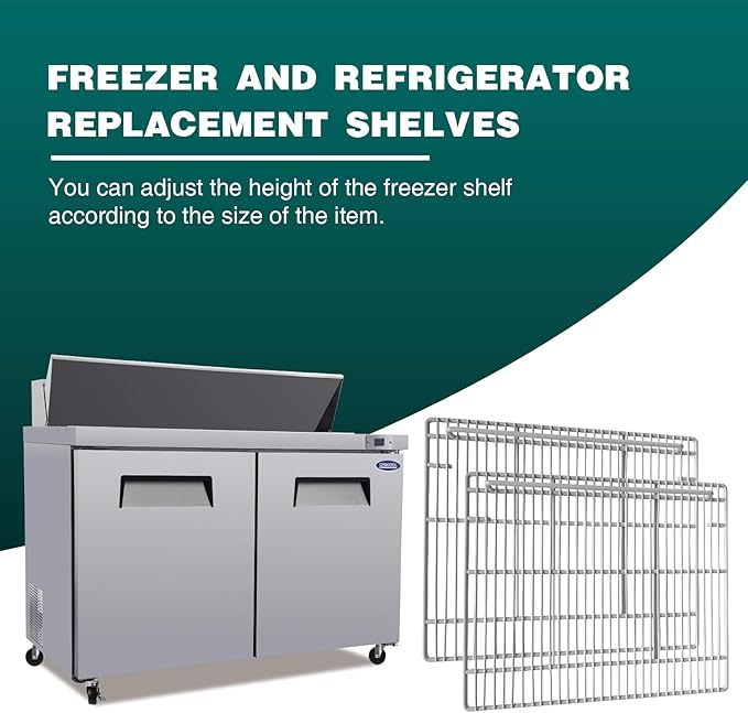 19 1/3" x 27 1/2" Commercial Freezer and Refrigerator Replacement Shelves for Three-Door Refrigerators, Set of 2, Epoxy-Coated Gray Steel Wire Shelves