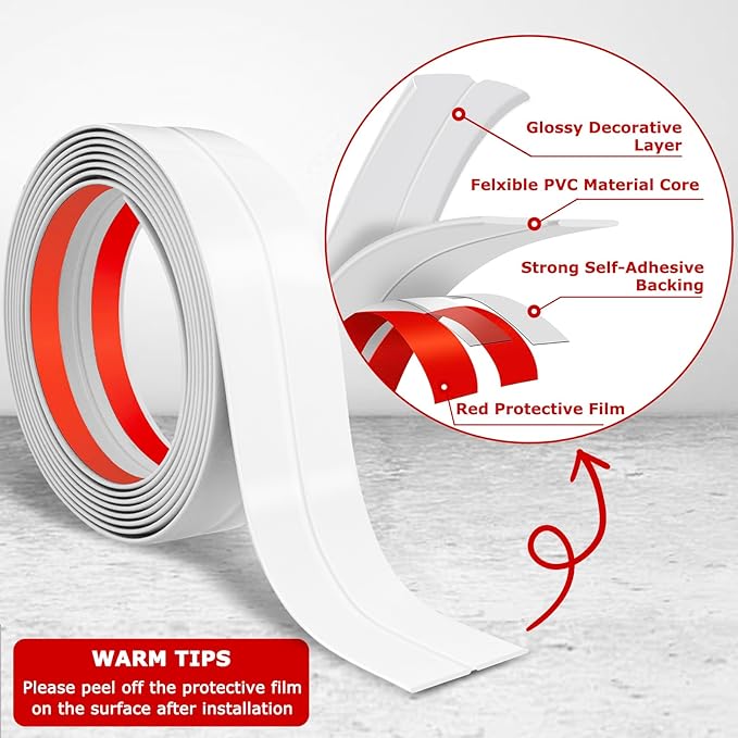 Flexible Wall Corner Protector Moulding Trim Peel and Stick Wall Corner Guards Edge Protector Self Adhesive Molding Trim Strip for Edge Ceiling (White, 2.4 in x 40 Ft)