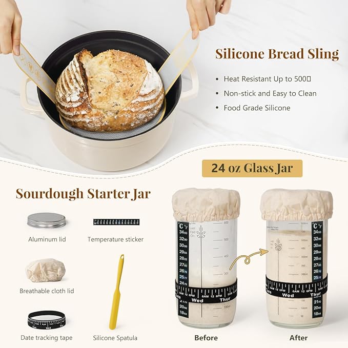 Sourdough Starter Kit, 9" Round & 10" Oval Banneton Bread Proofing Baskets Set with Jar, Sourdough Bread Baking Supplies Bread Making Tools, Sourdough Kit Gifts for Bakers Women
