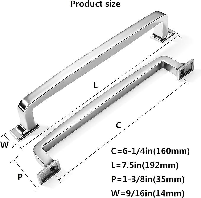 Khtumeware 6 Pack Polished Chrome Cabinet Pulls and Handles - 6-1/4 Inch Drawer Handles for Kitchen Cupboards