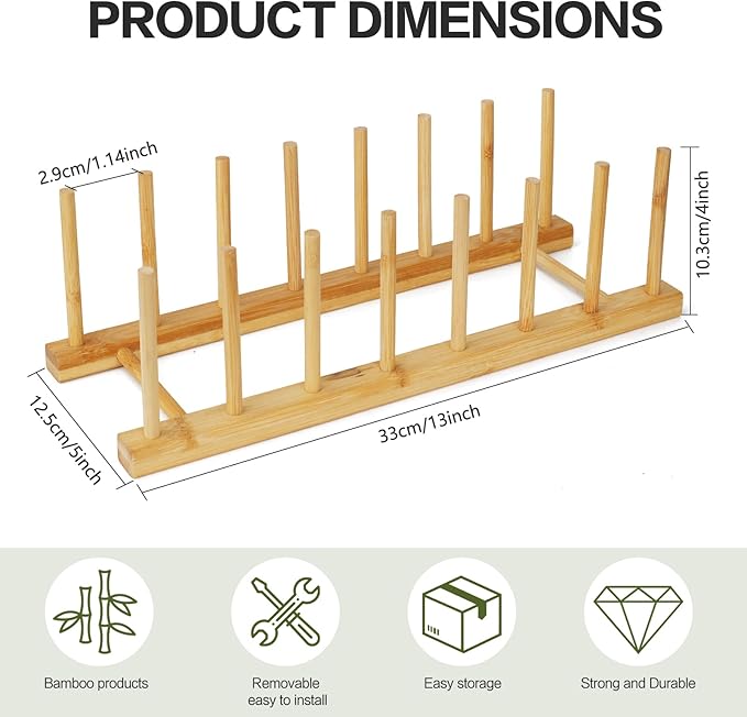 Bamboo Wooden Dish Rack for Cabinets,Plate Organizer for Cabinet Space Saver,Vertical Plate Holder for CabinetsPlates Organizer for Kitchen Cabinets Pot Cutting Board OrganizerDish Storage Rack Stand