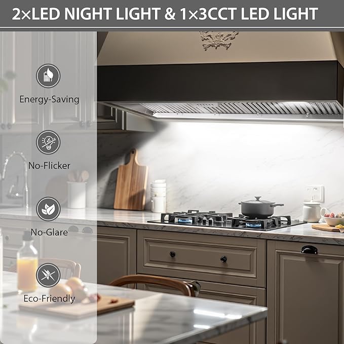 Akicon 60 Inch Range Hood Insert with Heater Sensor, 1200 CFM Ultra-Quiet Stainless Steel Ducted Vent Hood Insert with 4 Speed Fan, Dimmable LED Lights and Dishwasher Safe Filters