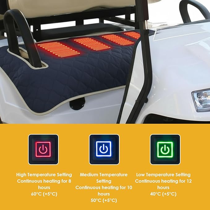 Heated Golf Cart Seat Cover, 51.97x31.50in Winter Golf Cart Seat Warmer Towel Blanket for 2 Person Seats Clubs Car Golf Cart Accessories, USB Type C 4 Zone Heating Washable