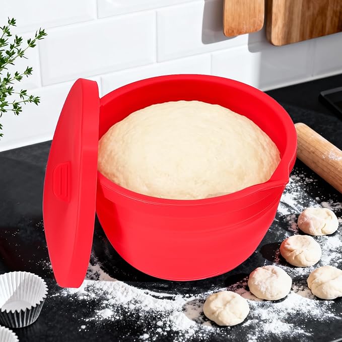 Silicone Bowl Liners for Kitchen,Silicone Liners Mixer for 5 Qt Tilt-Head KitchenAid Mixers,Mixer Bowl Accessories and Attachments with Lids,Red 3PCS
