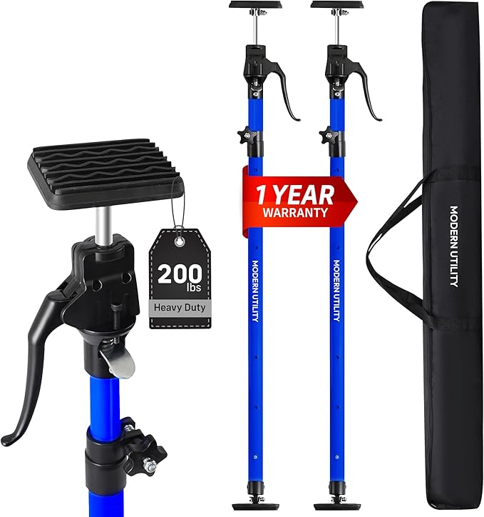 Adjustable Cabinet Jacks for Installing Cabinets (45.3-114.2 Inches 2 Pack) Heavy Duty 200 lb Metal Quick Support Rod & Third Hand Support System with Swivel Non-Slip Pads for Drywall and Ceilings.