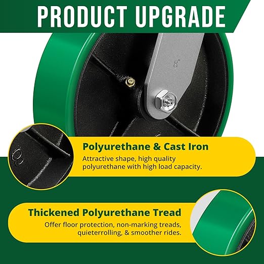 8" Heavy Duty Casters, Casters Set of 4 Total Capacity 6000 lbs- Polyurethane on Steel wheel, Industrial Casters for Carts Pallet Trucks(4 Pack Brake)
