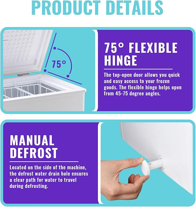 Chest Freezer, Small Deep 4.0 Cubic Feet White Freezing Machine, Compact Top Open Door with Electronic Panel, Temp Range -12 ℉ to 50 ℉, Two Storage Wire Baskets, Manual Defrost