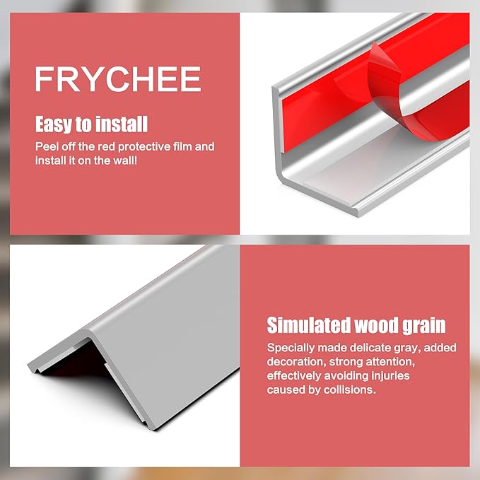 ‎Frychee Wall Corner Protector, Walls Edge Protector，Self-Adhesive Wall Corner Guards,PVC Double Side Edge Protector， Furniture Stairs Guard (Gray 2PCS 120cm/47.2in)