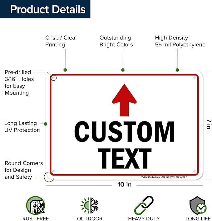 Custom Arrow,Custom Directional Sign, Up Arrow,7x10 Inches, 55 mil thick HDPE (high density polyethylene) Made in USA by My Sign Center