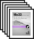 Americanflat 18x22 Picture Frame with Polished Plexiglass - Set of 5 - Use as 14x18 Frame with Mat or Display 18x22 Photo Without Mat - Galleria Collection - Picture Frames for Wall Display - Black