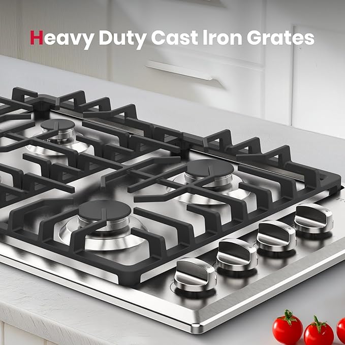 GASLAND 30 Inch Gas Cooktop with 4 Burners PRO GH2304SS,NG/LPG Convertible Natural Gas Propane Cooktops, Auto Ignition, Thermocouple Protection