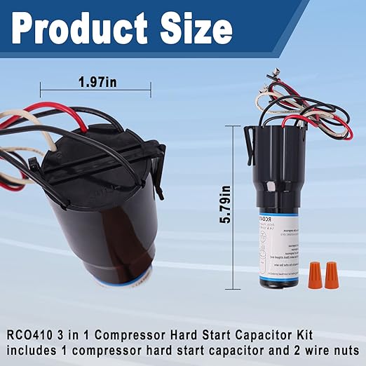 RCO410 3 in 1 Compressor Hard Start Capacitor Kit for Refrigerators & Freezers 1/4-1/3 H.P. 115VAC (1)