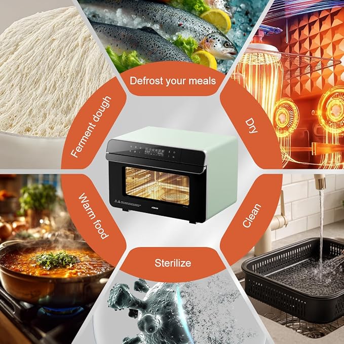 ROBAM Toaster Steam Combi Oven, Countertop Air Fryer 20-in-1 Oven with Convection & Grill, Stainless Steel Interior, 3-Layer Insulated Glass Door, 3 Steam Modes, 30 Built-In Recipes (White)