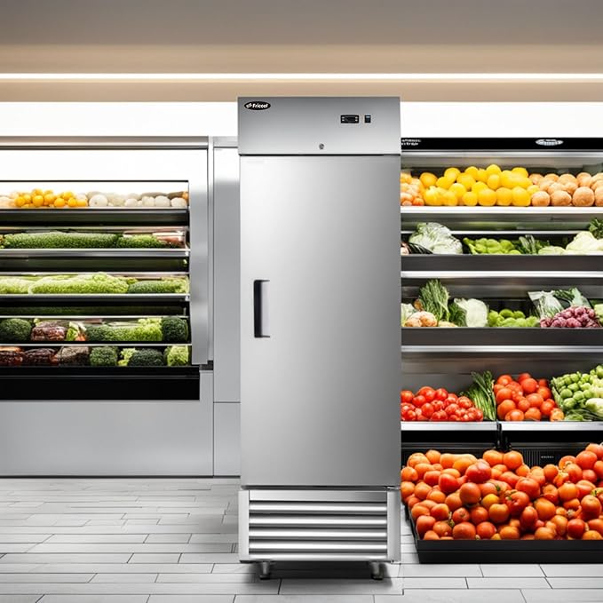 27 Inch Commercial Freezer Upright, Single Door Stainless Steel Reach In Freezer, 23 Cu.Ft Large Capacity, Energy Efficient, Fast Cooling for Restaurant, Supermarket, Bakery