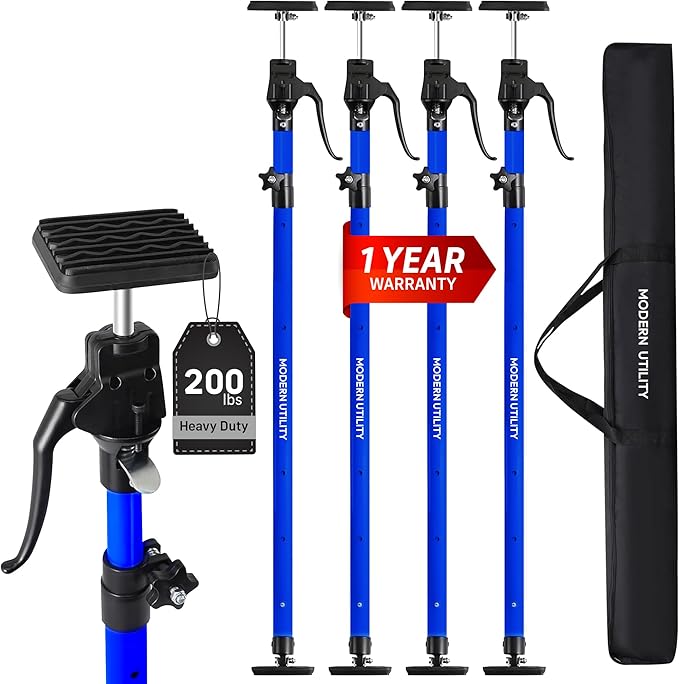 Adjustable Cabinet Jacks for Installing Cabinets (45.3-114.2 Inches 4 Pack) Heavy Duty 200 lb Metal Quick Support Rod & Third Hand Support System with Swivel Non-Slip Pads for Drywall and Ceilings.