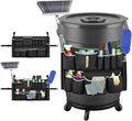 Trash Can Caddy Organizer with 10 Pockets - Cleaning Supply Holder for 32-55 Gallon Round Garbage Bins | Adjustable Strap Storage Bag for Sponges, Gloves, Spray Bottles, Cleaning Tools