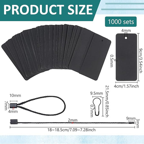 1000 Set Black Price Tags with String, 3.54x1.57Inch Clothing Tags with Safety Pins Writable Label Hang Tag Blank Marking Tag for Clothes Crafts Display Arts Gift Wrapping
