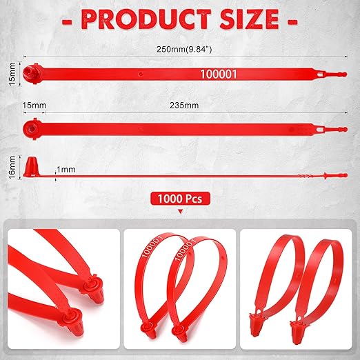 Roowest 1000 Pcs Plastic Truck Trailer Door Seals, Tamper Evident Security Tags, Numbered Safety Disposable Locks for Container Logistics Transport Package Shipping(Red)