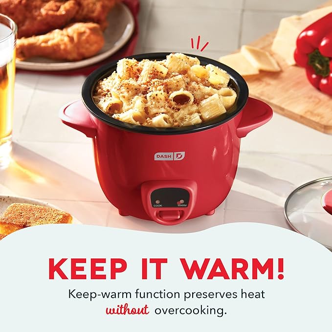 Dash Mini Rice Cooker - Designed for Single-Serve Cooking - Compact Rice Cooker with Nonstick Removable Pot, Keep Warm Function & Easy-to-Clean Sleek Design - Red