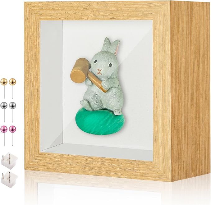 3x3 Mini Shadow Box Display Case Picture Frame with Soft Linen Back,Small Wood Color Shadow Box 3x3 for Flowers Medal Display Case Jersey pet Graduation Memorabilia Baby Ltems Crafts Photos