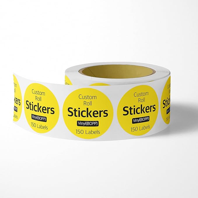 150 Roll Labels Personalized and Custom Design Stickers for Your Business Round Square Heart Star Die-Cut Any Shape and Size with Your Logo Text Image (Vinyl (BOPP))
