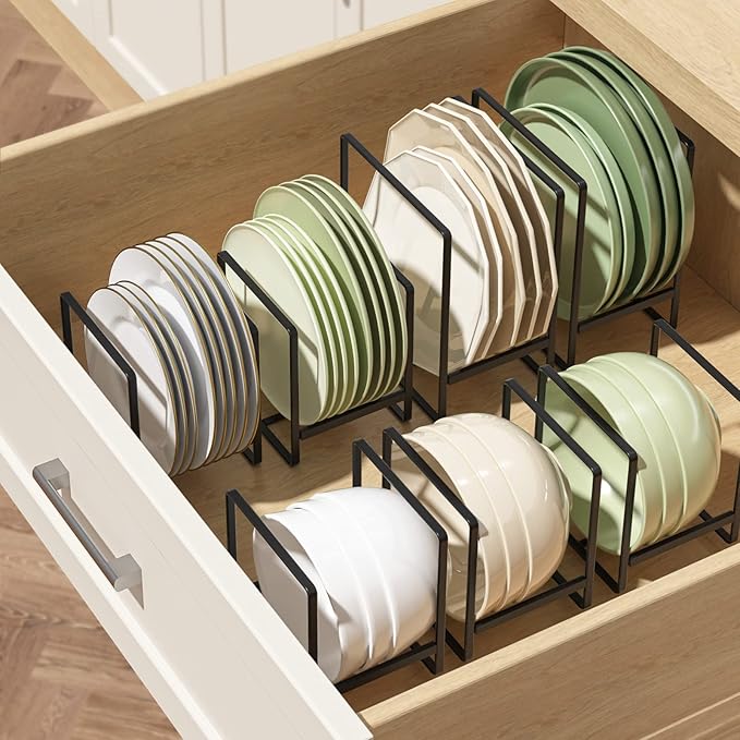 2 Pack Large Plate Holders Organizers Upright Cabinet Dish Drying Racks Metal Plate Dish Organizers Racks Stands for Countertop and Cupboard 7.87in. x 6.29in. x 4.52in. Black