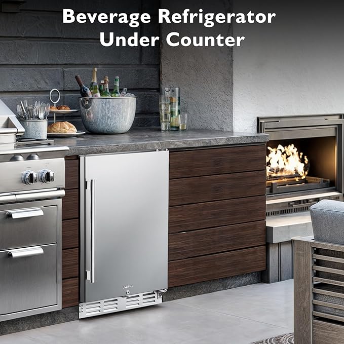 Kalamera Beverage Refrigerator 24 Inch, Under Counter 150 Cans Mini Drinks Fridge with Stainless Steel Door, Beverage Cooler Built-in and Freestanding, 32-40℉ Temperature Range